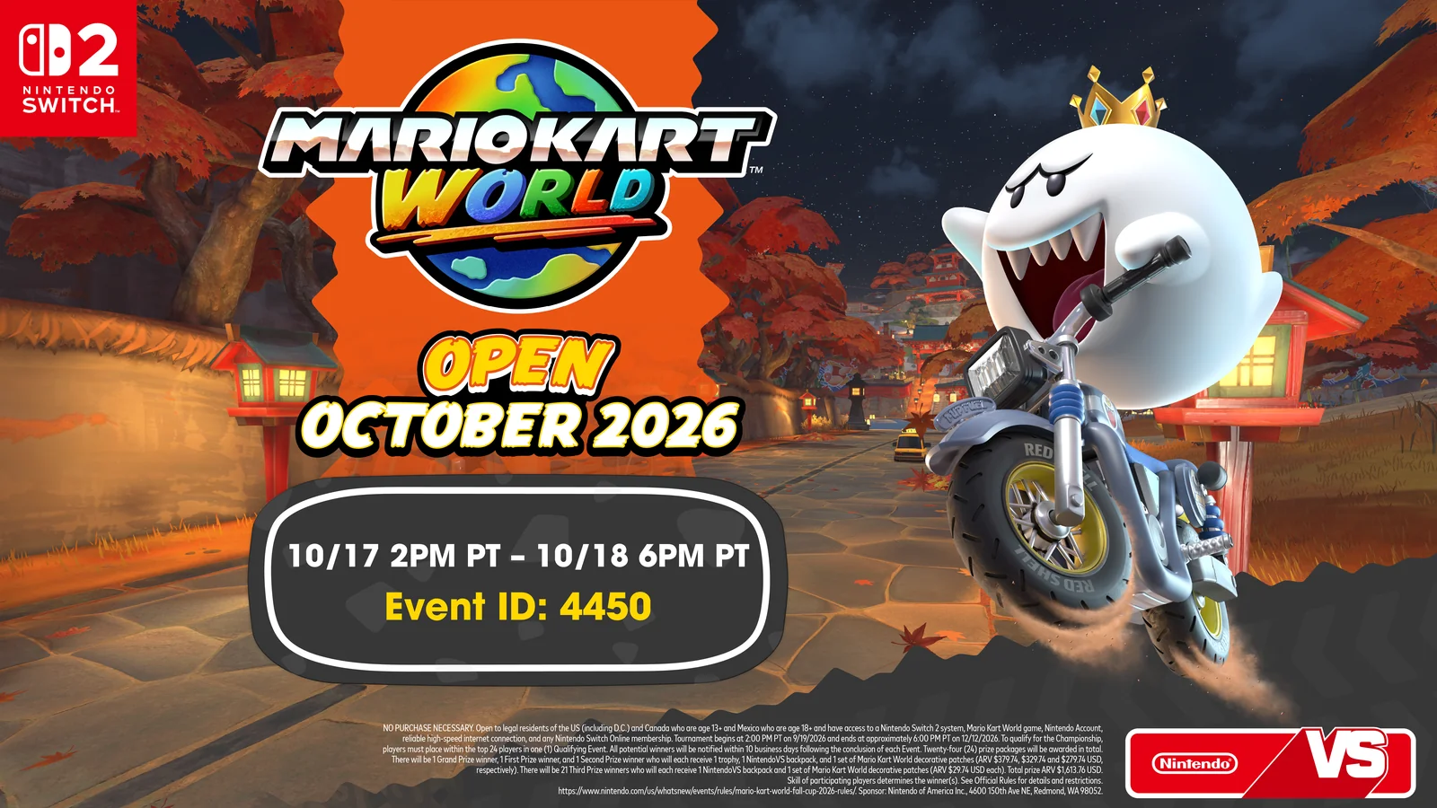 Mario Kart World Open outubro 2026: datas, código 4450, regras e como participar