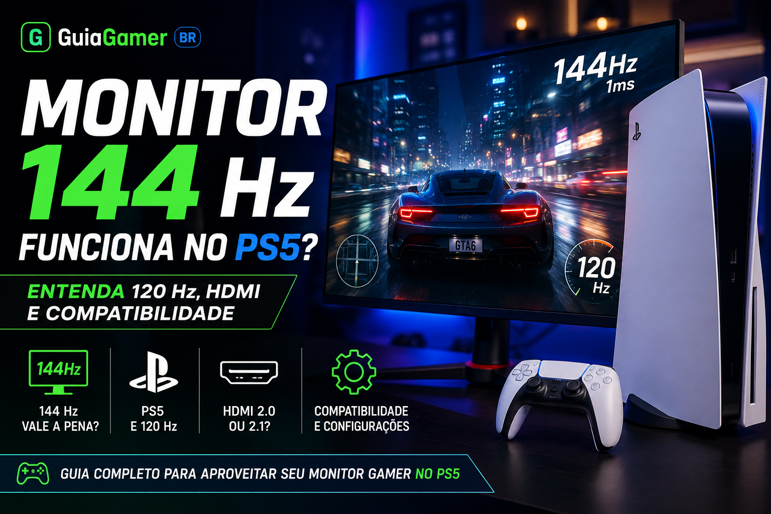 Monitor 144 Hz funciona no PS5? Entenda 120 Hz, HDMI e compatibilidade